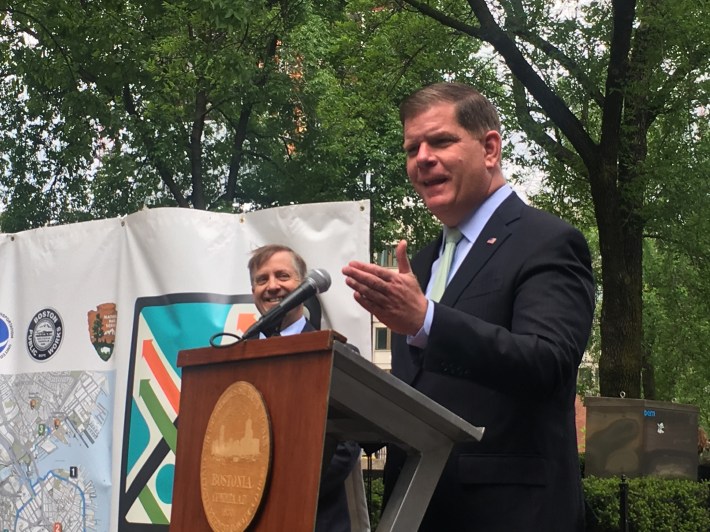 Boston Mayor Marty Walsh at the ribbon-cutting event for the Connect Historic Boston project on May 23, 2019.