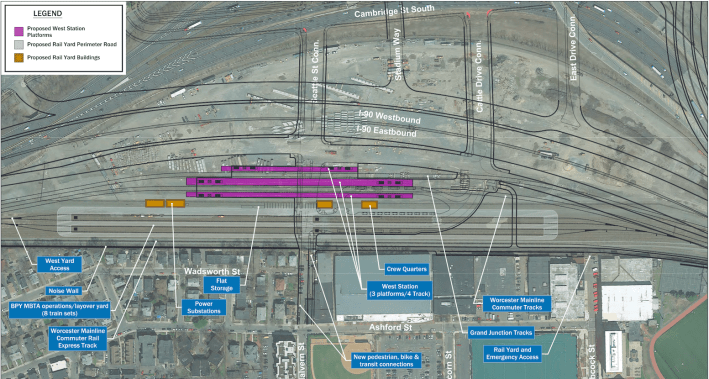 The “Allston Multimodal Project” plan for West Station, as of October 2020. Courtesy of MassDOT.