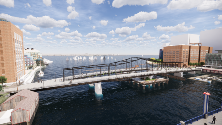 The "girder truss" concept, one of three conceptual designs for the new Northern Avenue Bridge. Courtesy of AECOM.