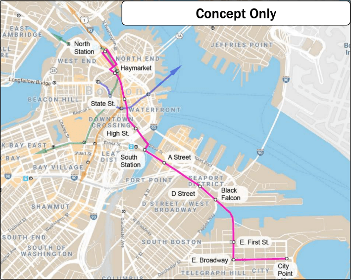 Map of Boston's "Center City Connector" bus priority route