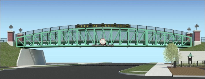 A rendering of the proposed Main Street bridge that will carry the newest segment of the Columbia Greenway Rail Trail into downtown Westfield. Courtesy of the City of Westfield.