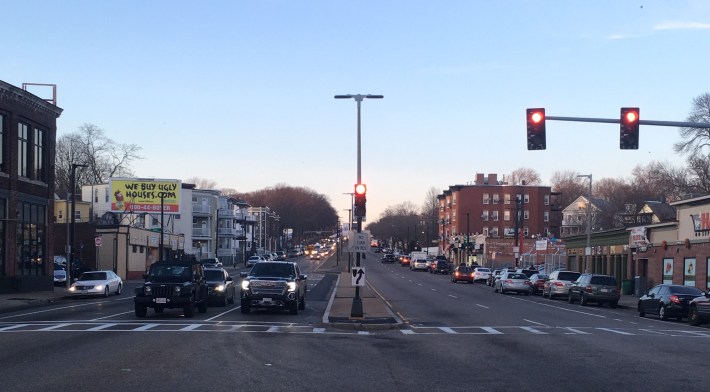 Blue Hill Avenue near Talbot Ave., looking north towards Franklin Park, on the evening of March 5, 2020.