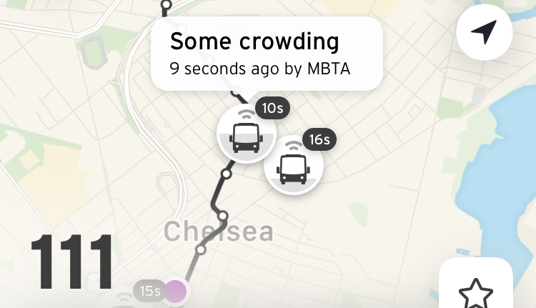 Transit app screenshot showing crowding data