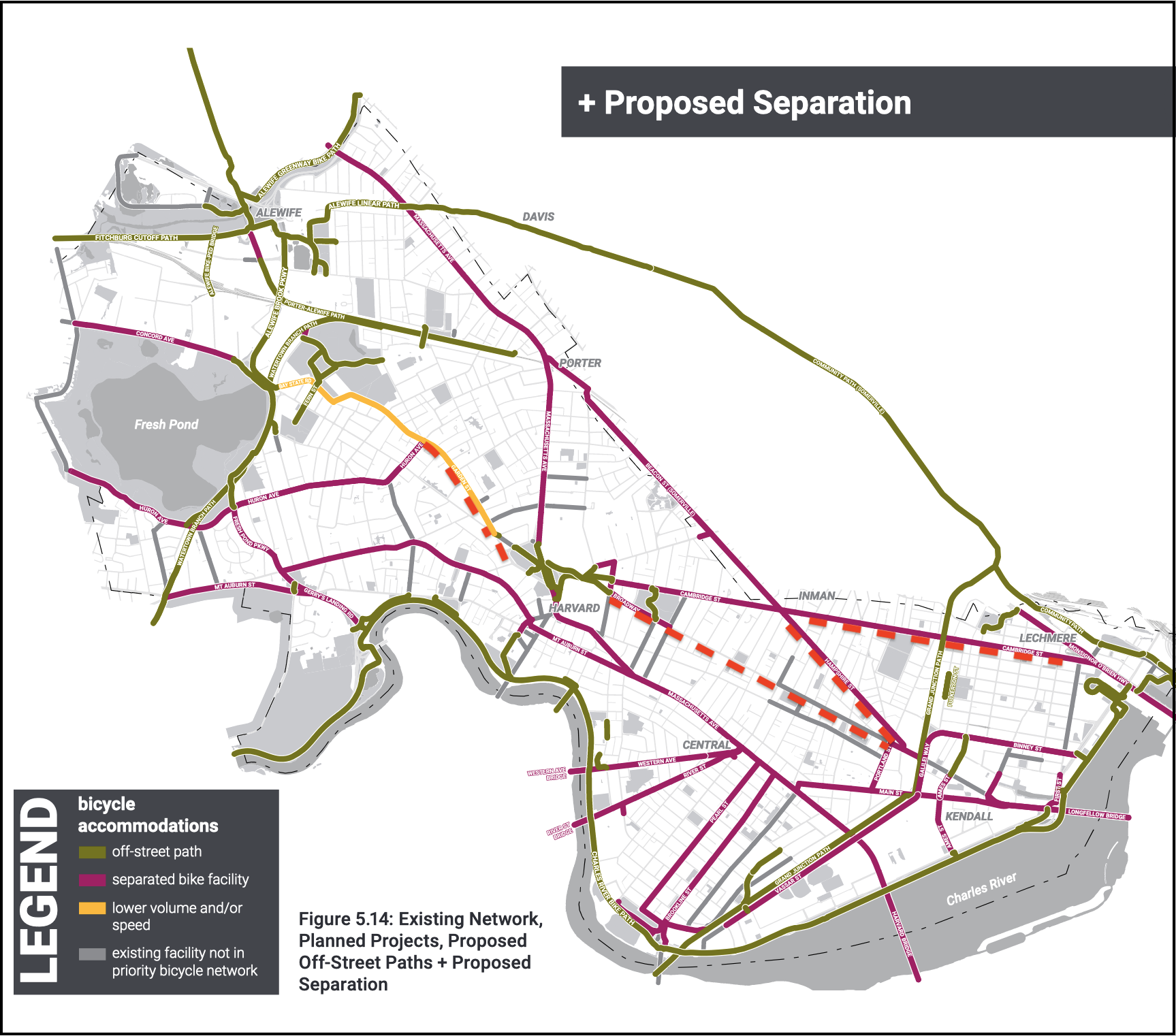 The City of Cambridge's proposed network of protected bike lanes, from its 2015 Bicycle Plan.