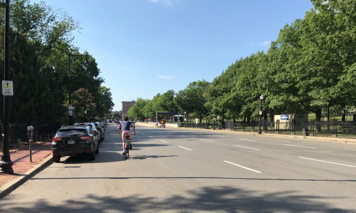 Charles Street between the Public Gardens and Boston Common during "rush hour" on the afternoon of Tuesday, July 7, 2020.