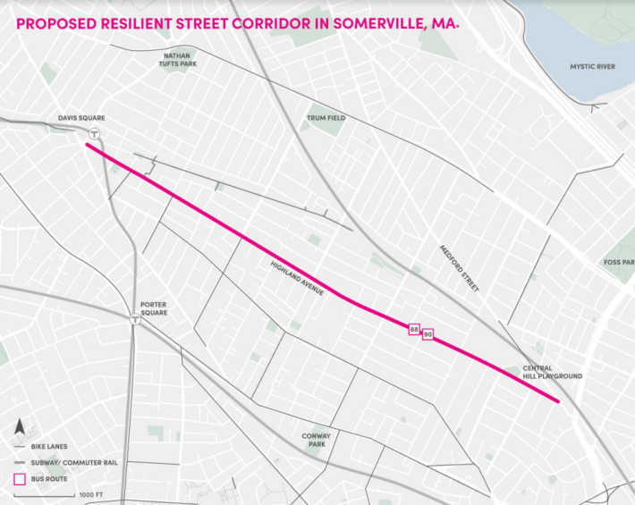 Map of Highland Avenue Somerville