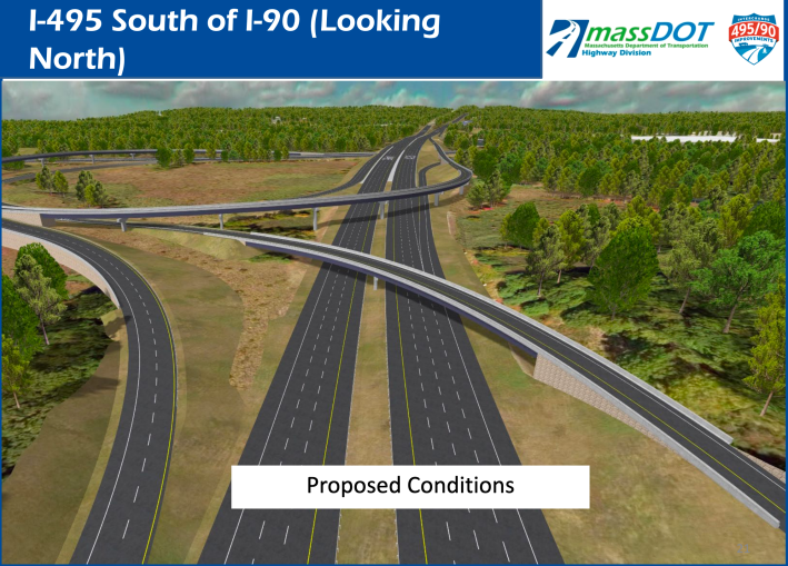 A rendering of MassDOT's proposed new interchange at I-495 and I-90, a project that's expected to cost about $300 million.