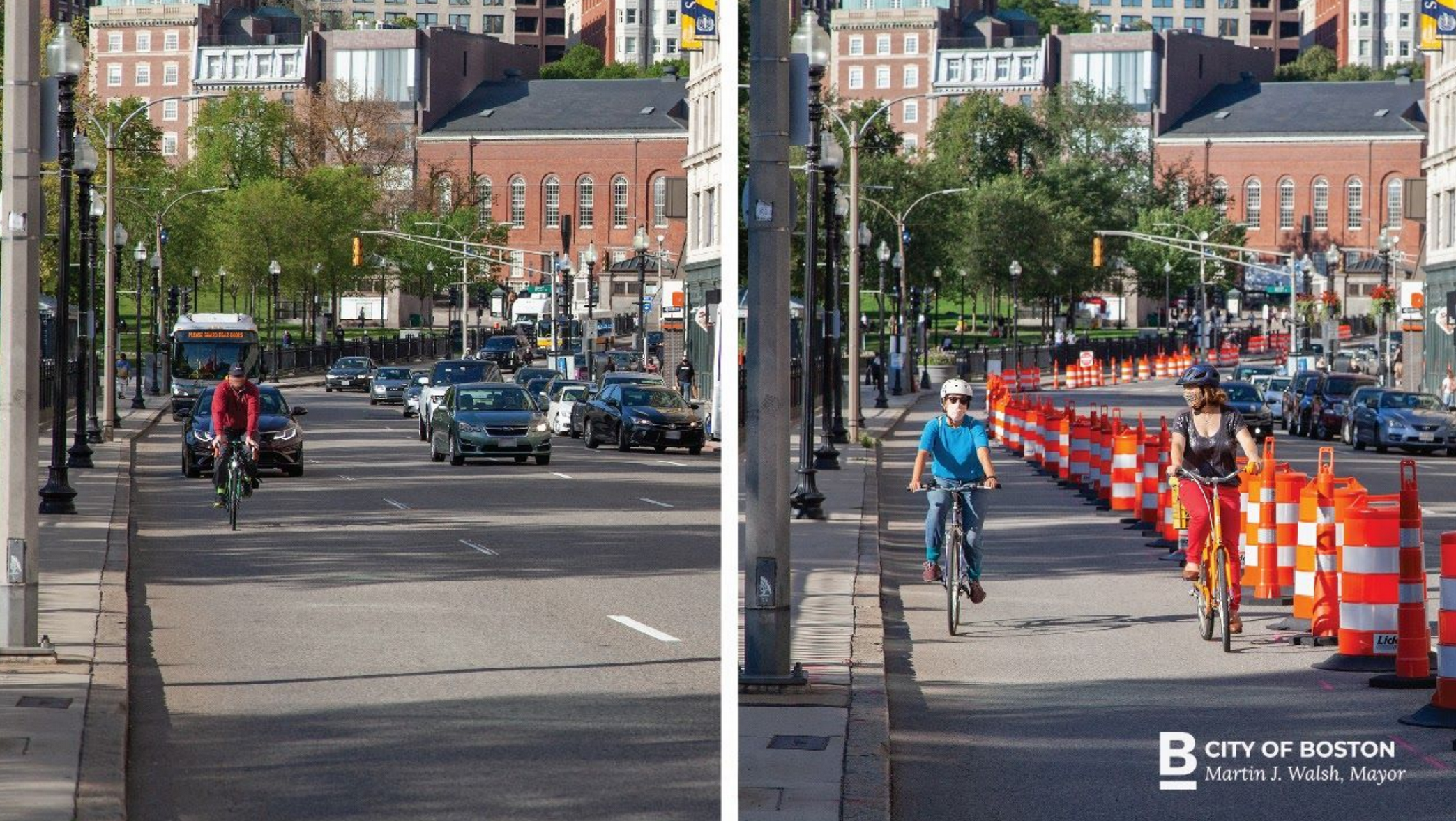 Tremont Street Before and After protected bike lanes 2020