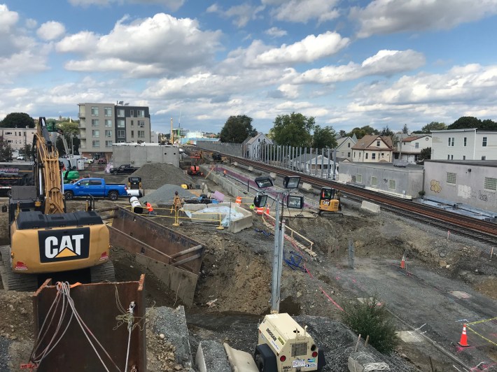 The Ball Square Green Line station in the City of Medford, shown under construction on Oct. 1, 2020.