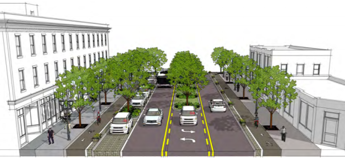 An illustrative view of what Washington Street in Newton could look like, from the 2019 Washington Street Vision Plan. Courtesy of the City of Newton.