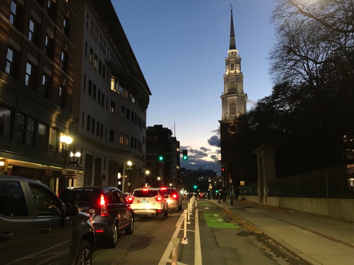 Tremont St. protected bike lane in Nov. 2020.