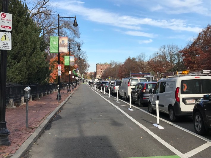 The Charles St. protected bike lane, pictured on Nov. 17, 2020.