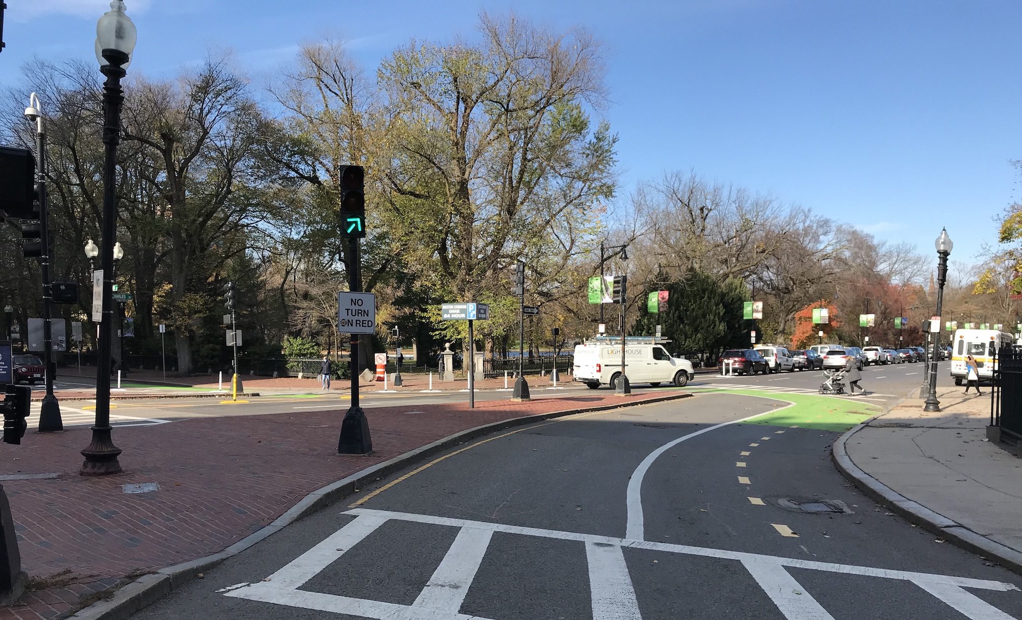 Boylston Street's two-way cycletrack at Charles St.
