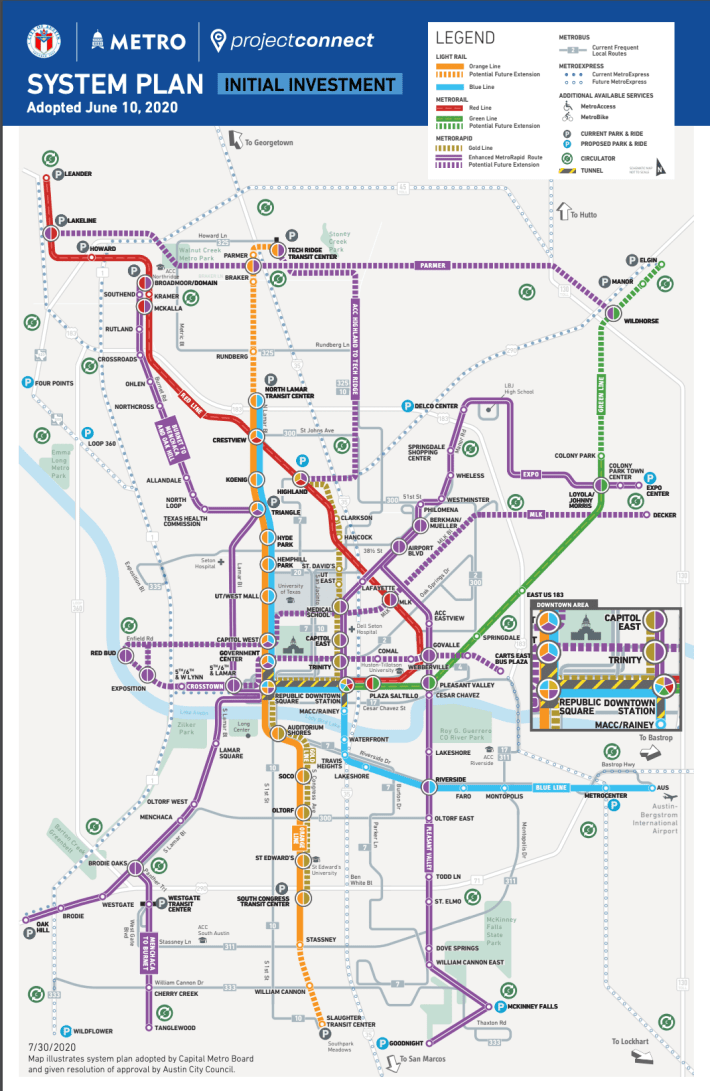 Austin's new "Project Connect" transit plan, which was endorsed by voters on November 3, 2020.