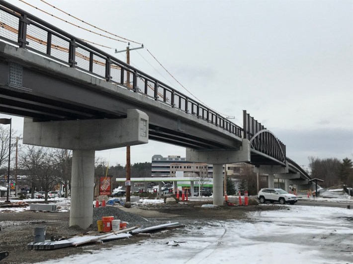 Cochituate Trail bridge under construction over Commonwealth Road in Natick, MA