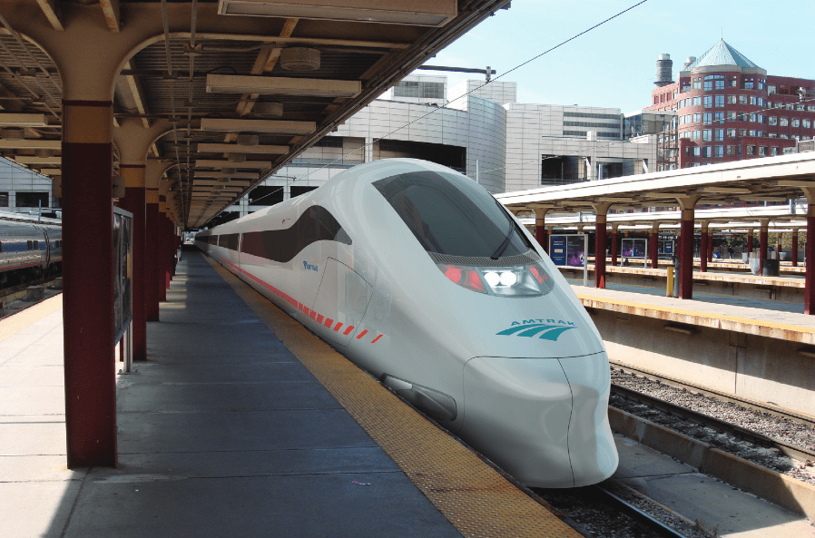 A rendering of a high-speed train at Boston's South Station.