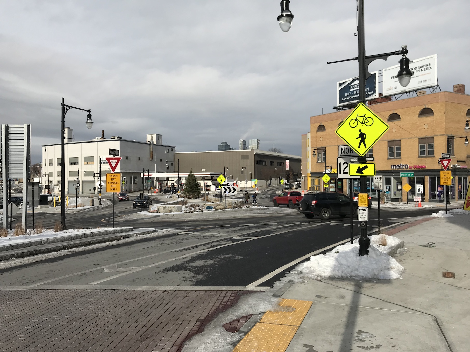 The new Kelley Square roundabout in December 2020.