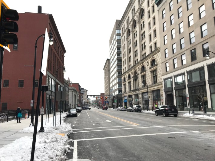 Main Street in downtown Worcester in December 2020.