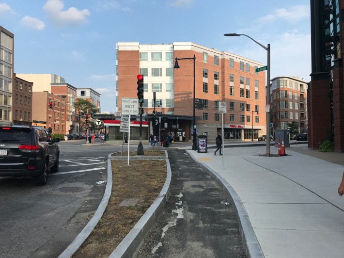 Broadway Bridge protected bike lane near Dot. Ave.