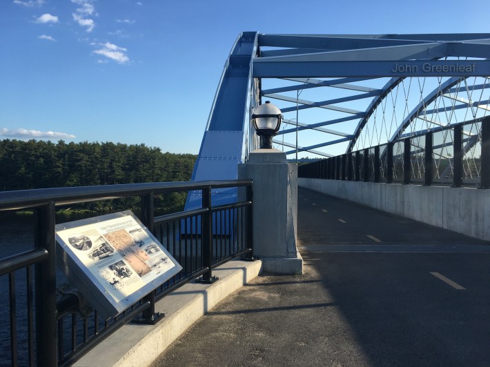 The Garrison Trail is on the I-95 bridge across the Merrimack River connects Route 110 in Salisbury and Amesbury to the intercity bus terminal in Newburyport. Photo by Juliana Cherston.