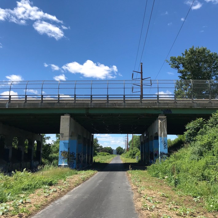 The Northern Strand path passes under Route One at the edge of the Rumney Marshes in Revere.