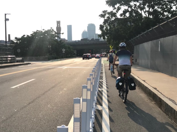 Flexpost-protected bike lane on W. 4th Street
