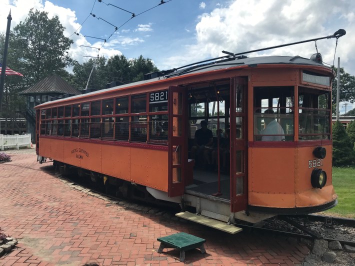 Streetcar 5821 from the Boston Elevated Railway, ready to take riders on the Seashore Trolley Museum's demonstration track.