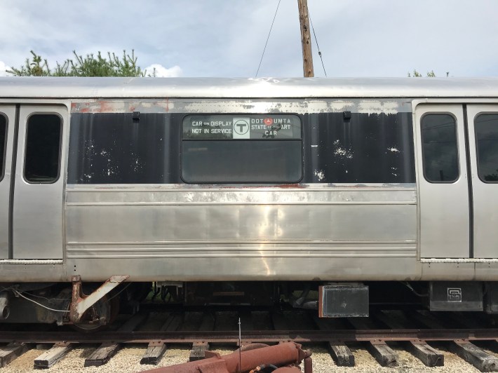 A 1970s-era "state of the art" train on display at the Seashore Trolley Museum.