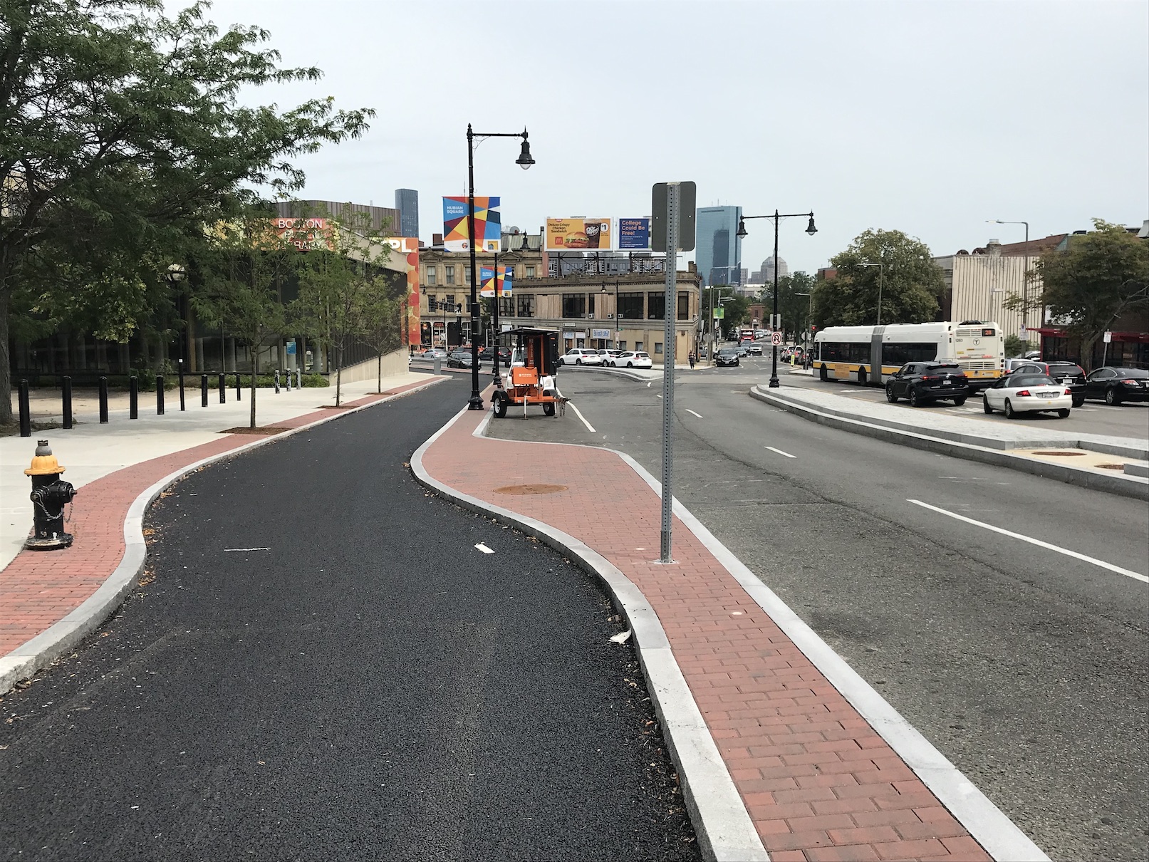 New protected cycletrack on Warren Street near Nubian Square