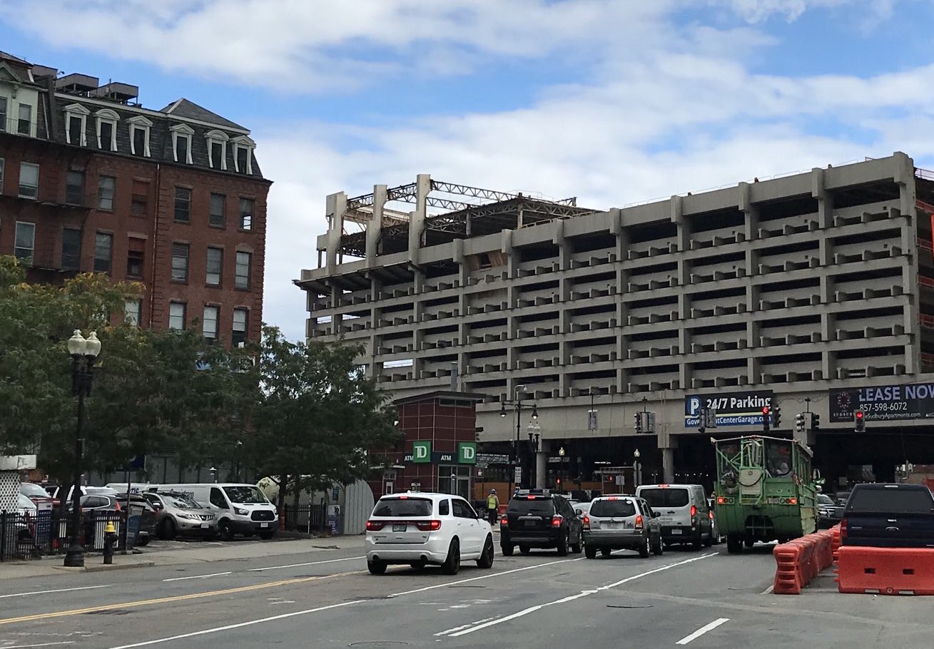 The massive Government Center Garage in the North End, pictured here on Sept. 30, 2021, is in the process of being dismantled to make way for new development.