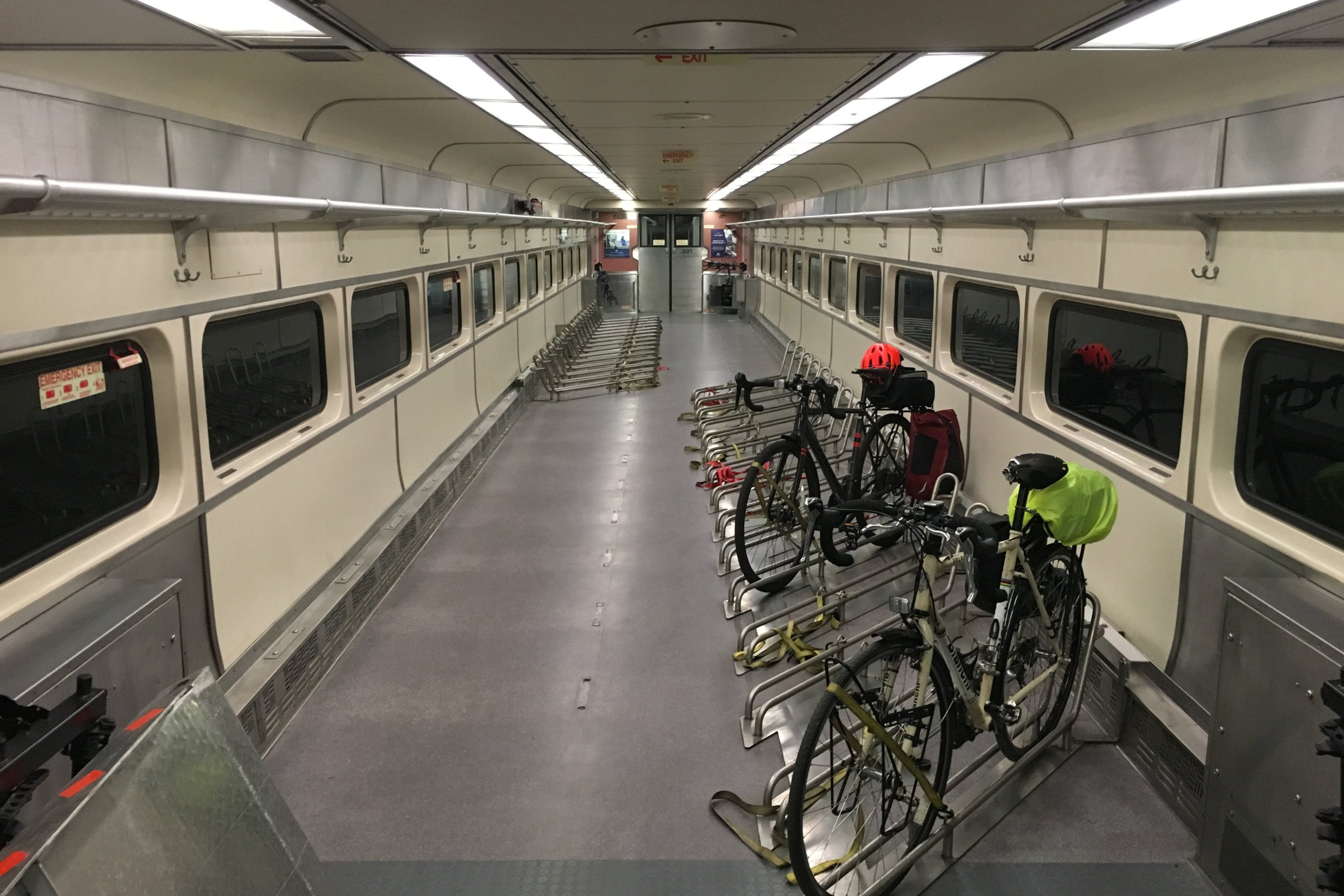 A bicycle storage car on the Cape Flyer train. Courtesy of the MBTA.