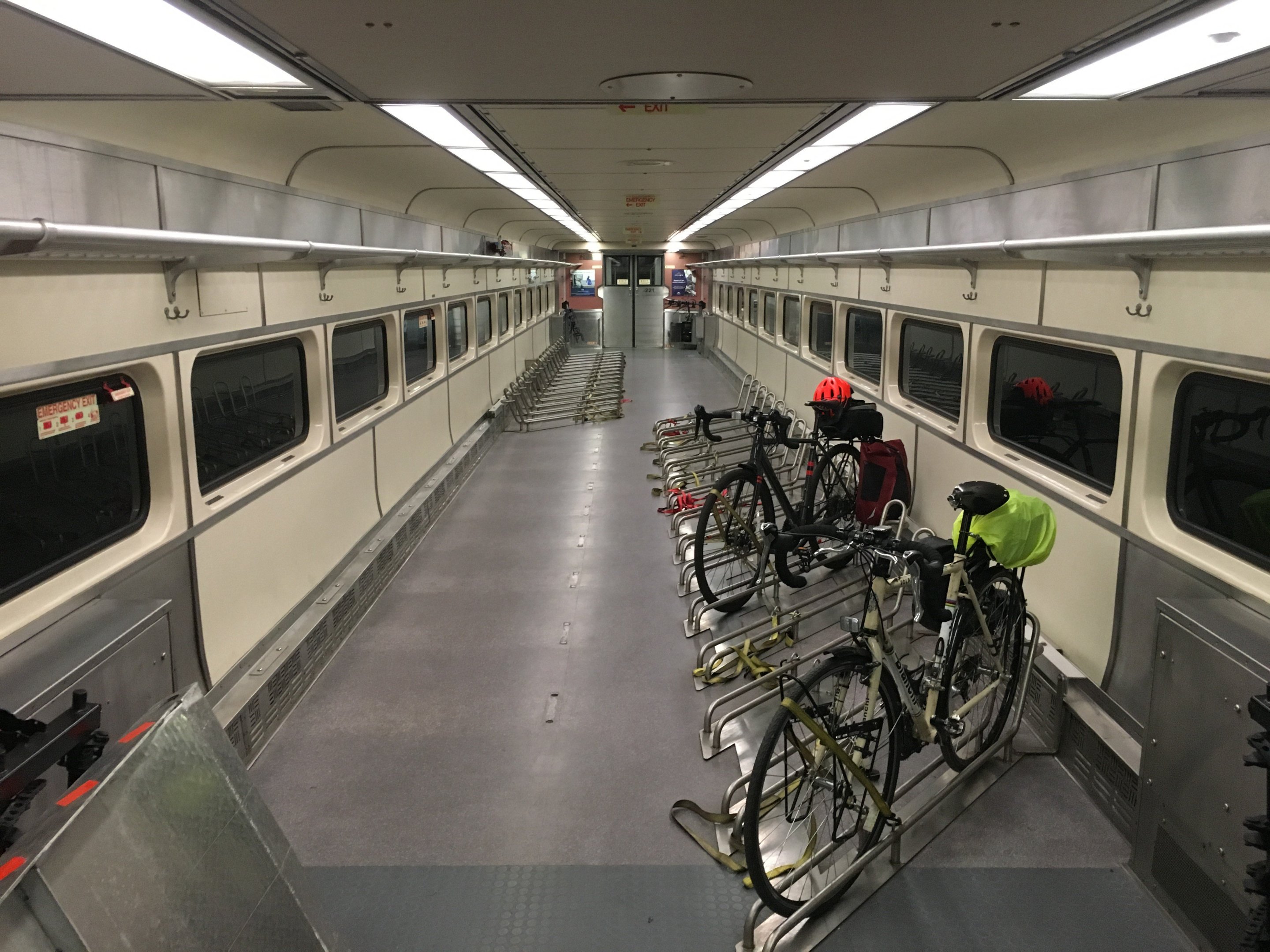 A bicycle storage car on the Cape Flyer train. Courtesy of the MBTA.