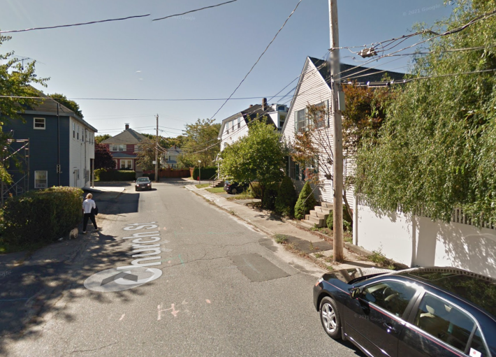 A 2013 Google Street View photo from 2013 shows the previous concrete sidewalk and curbs on Church Street. Courtesy of Google.