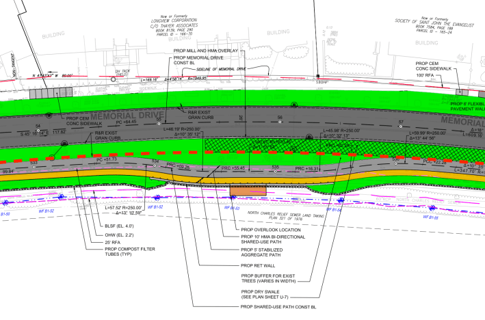 Memorial Drive road diet design near University Road