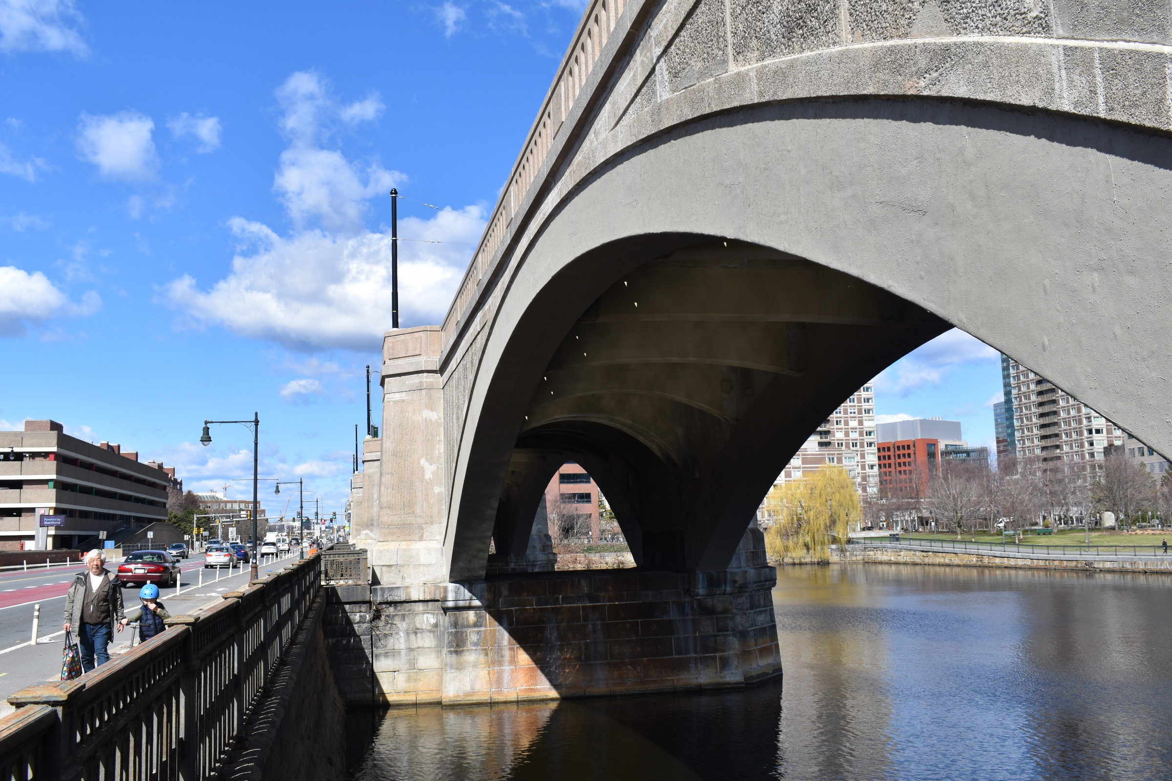 An arch of the newly refurbished Lechmere Viaduct, pictured from Charles River Dam Road.