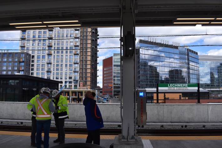 A skyline view of the new construction around Lechmere station in Cambridge, seen from the elevated platform of the new Lechmere Green Line stop.