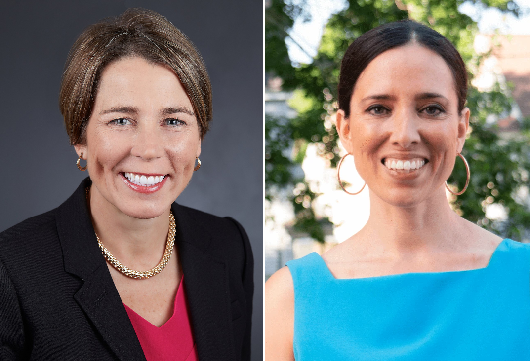 Headshots of Attorney General Maura Healey (left) and state Senator Sonia Chang-Diaz
